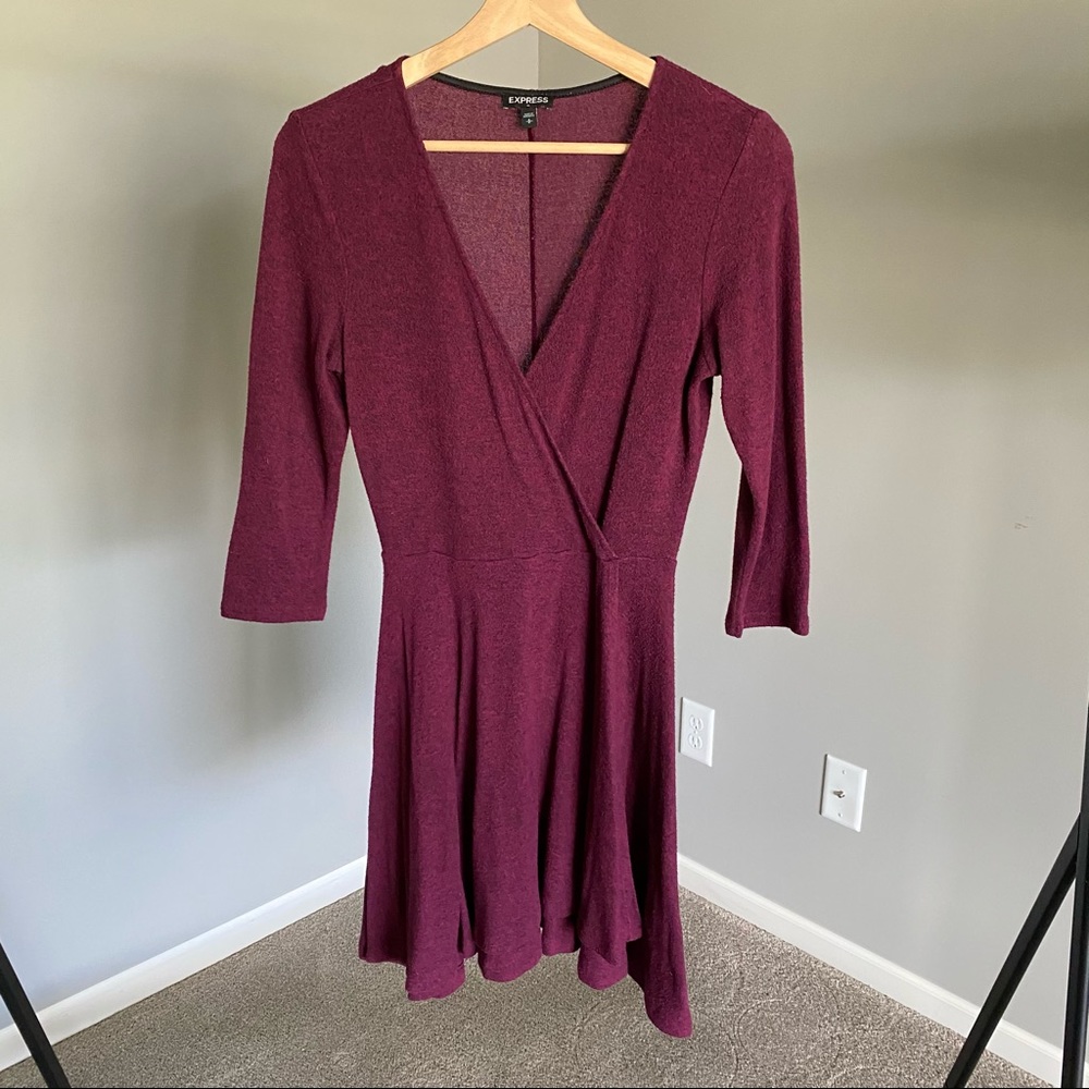 EXPRESS - Maroon Stretch Knit Wrap Dress - Size S - Picture 7 of 9
